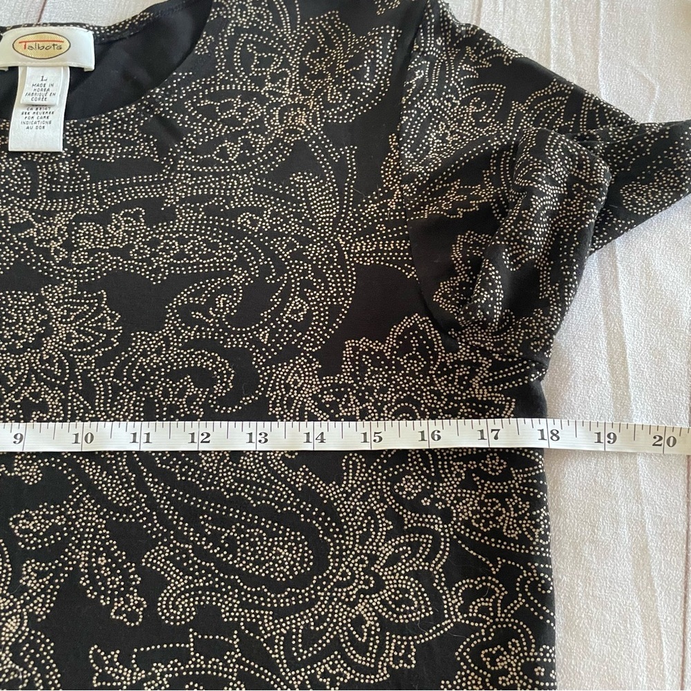 Talbots Paisley Print Short Sleeve Top Women’s Black Tan Stretch Casual Gorpcore - Picture 7 of 10